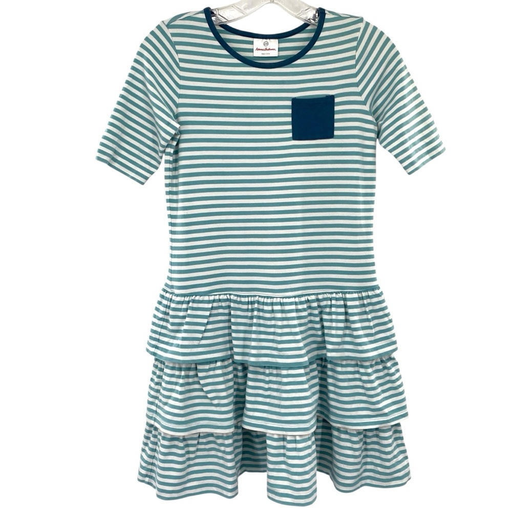 Hannah Andersson Stripe Ruffle Tiered Shirt Dress